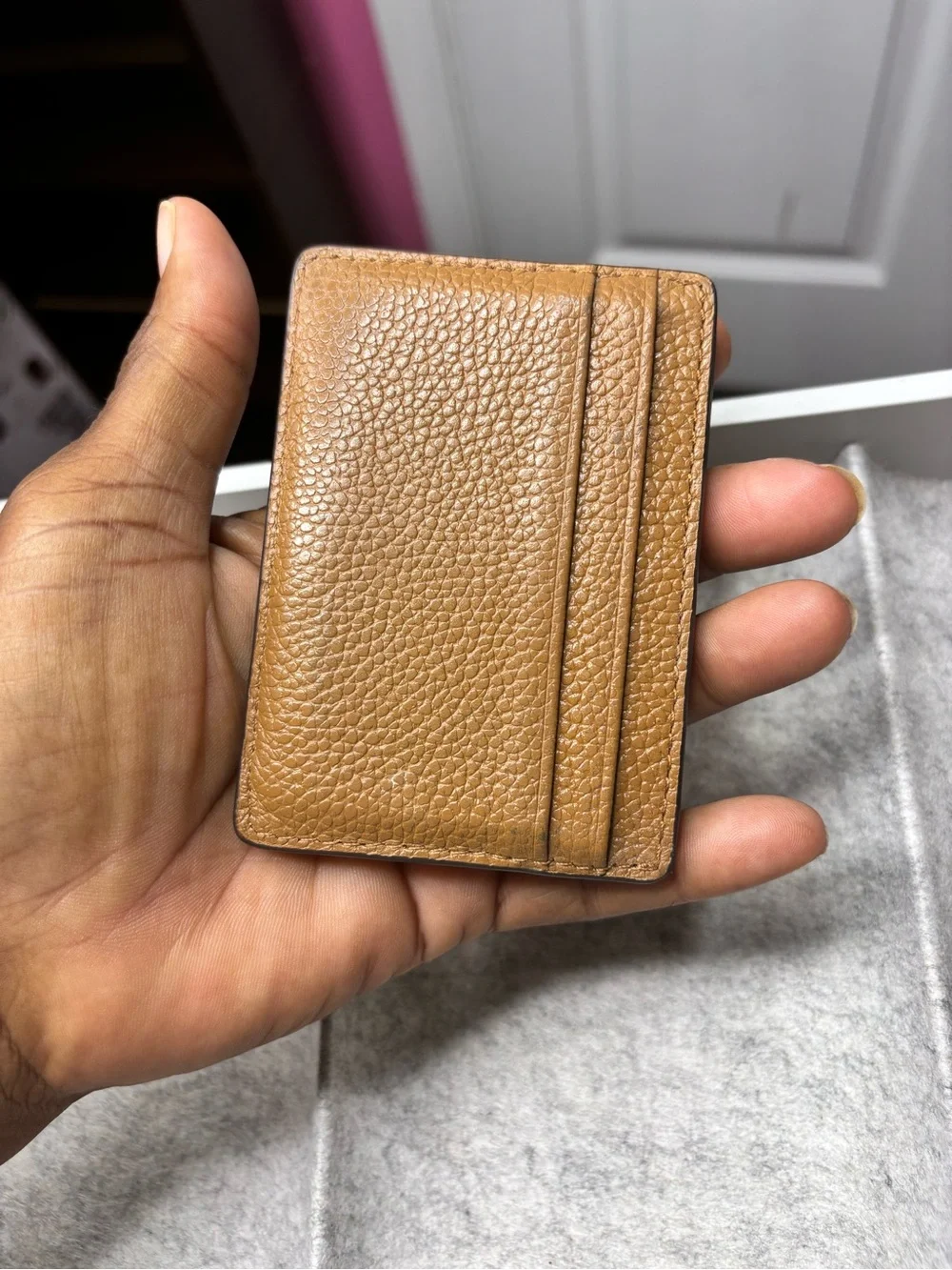 Michael Kors Brown Pebbled Leather Card Case with Gold Logo